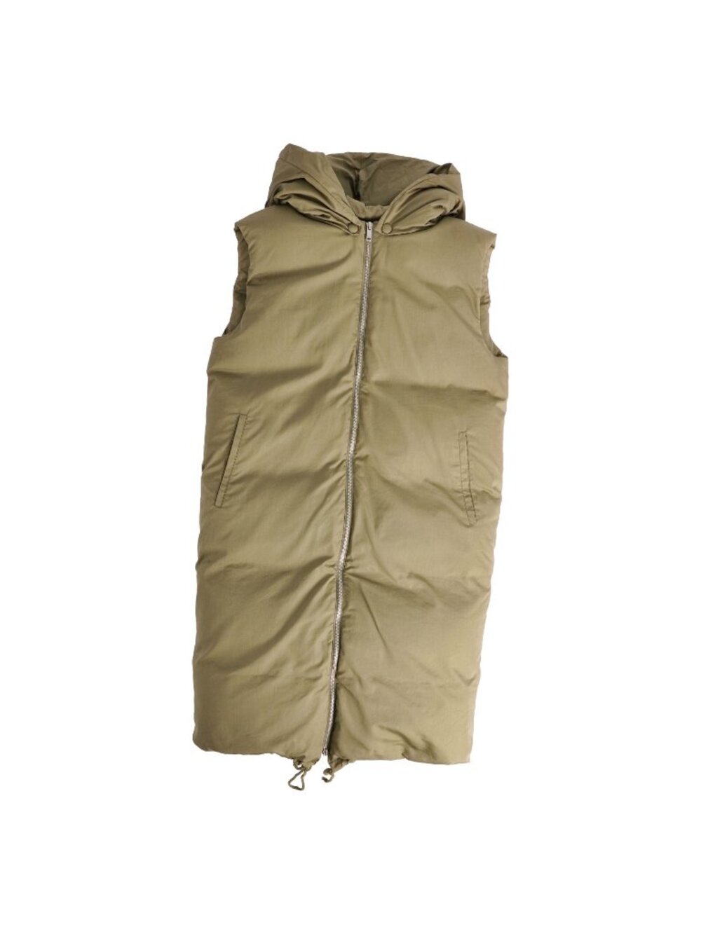 Celine Phoebe Philo Era Coat Long Down Sleeveless Cotton Silk Khaki Green 34